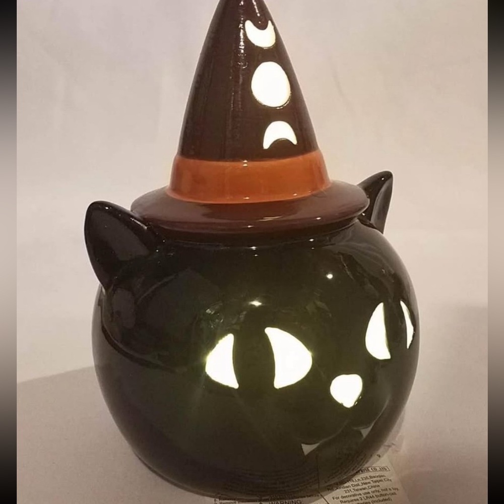Ceramic Halloween Witchy Light-Up Black Cat
